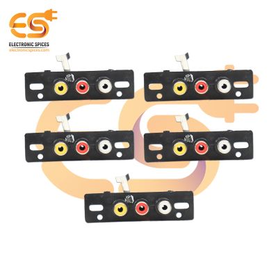 3 RCA Female AV Socket Panel Mount Audio Video Connector Pack of 5